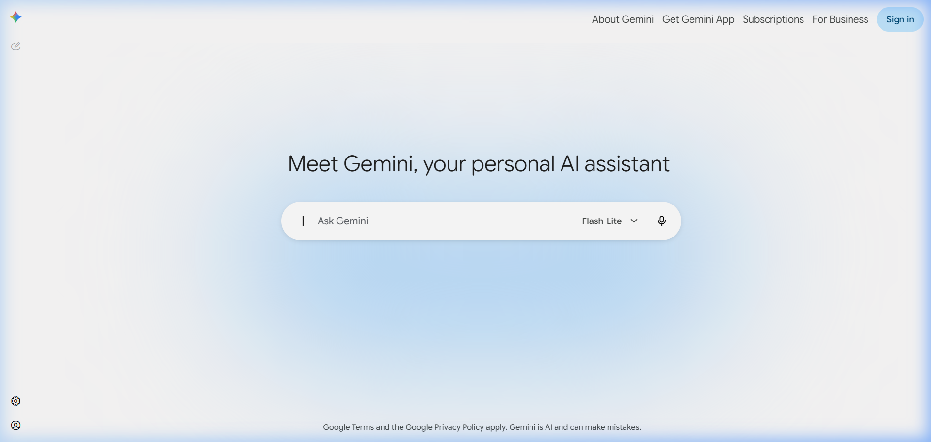Google Gemini Chrome browser AI interface showing prompt entry box and model selector.