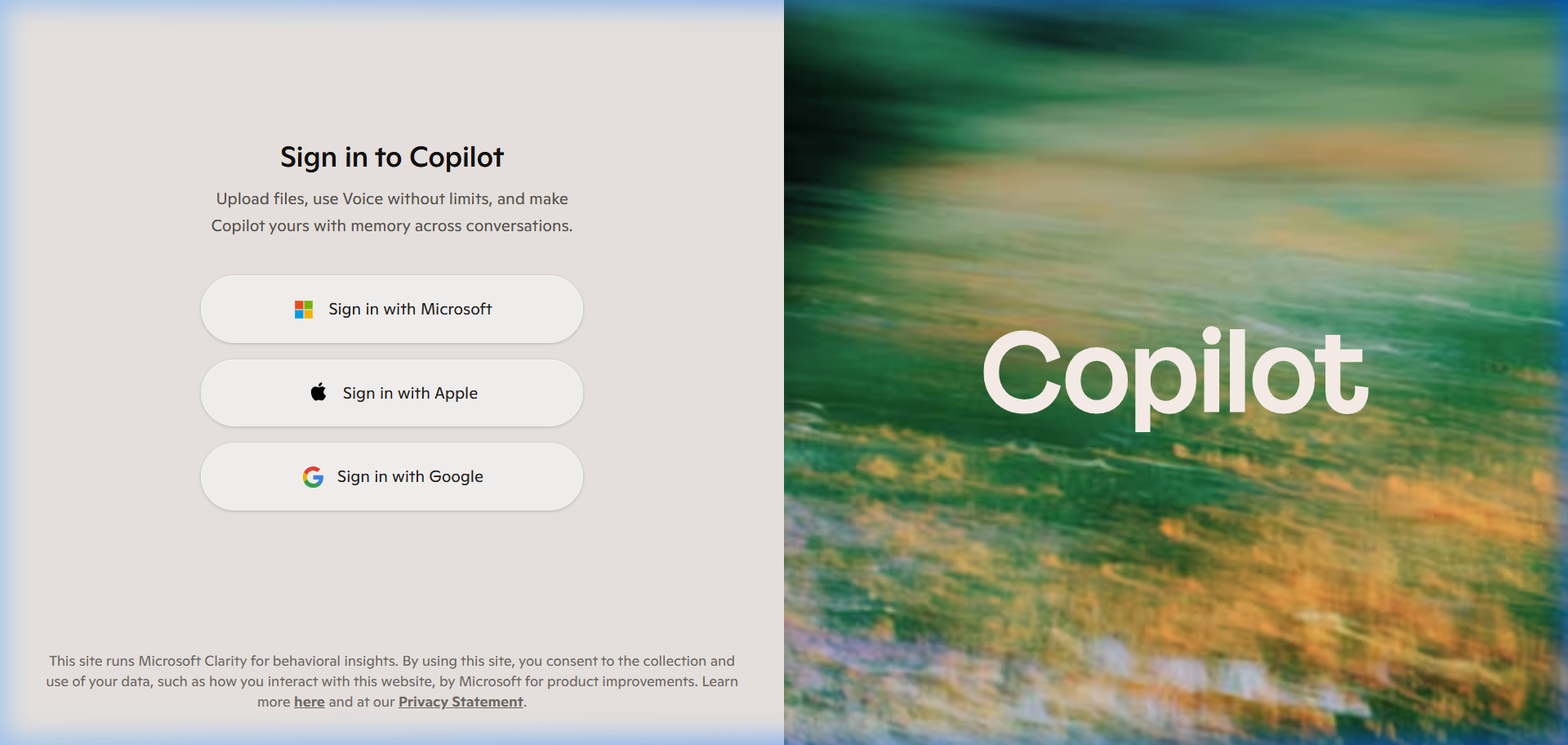 Microsoft Copilot Edge browser AI assistant interface with sign-in and multi-tab options.