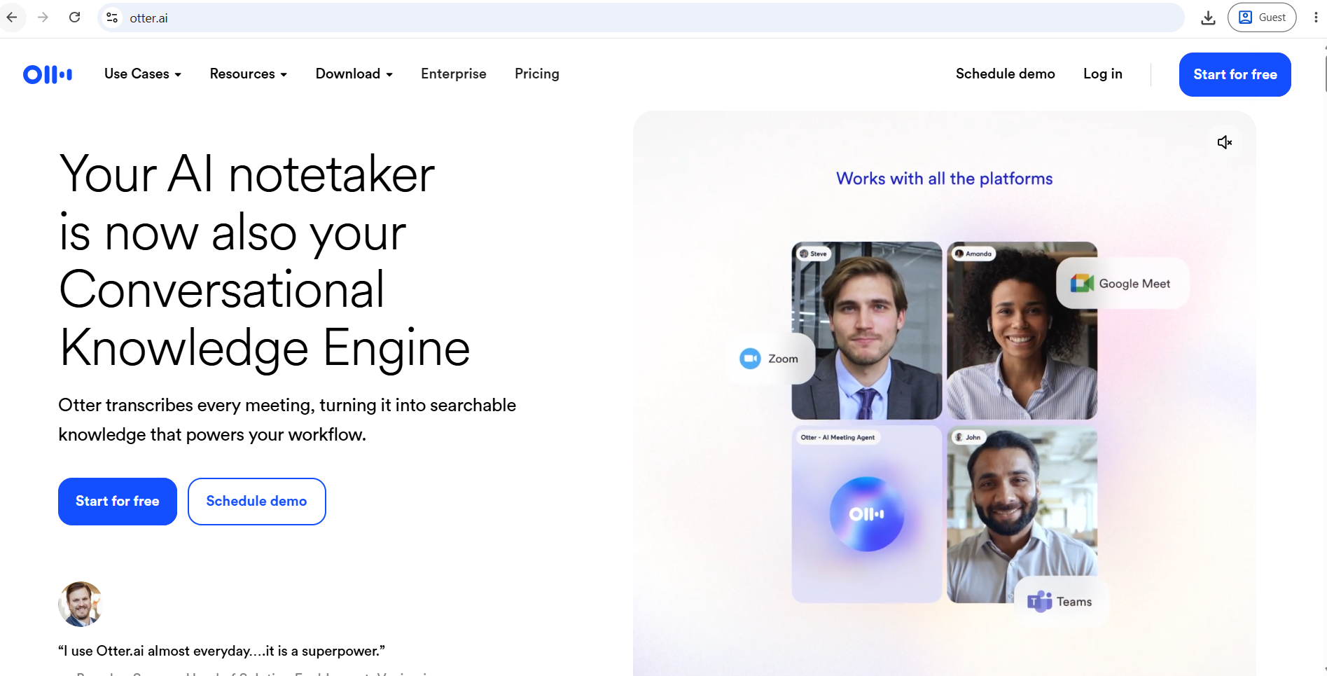 Otter.ai Real-Time Meeting Transcription Screenshot